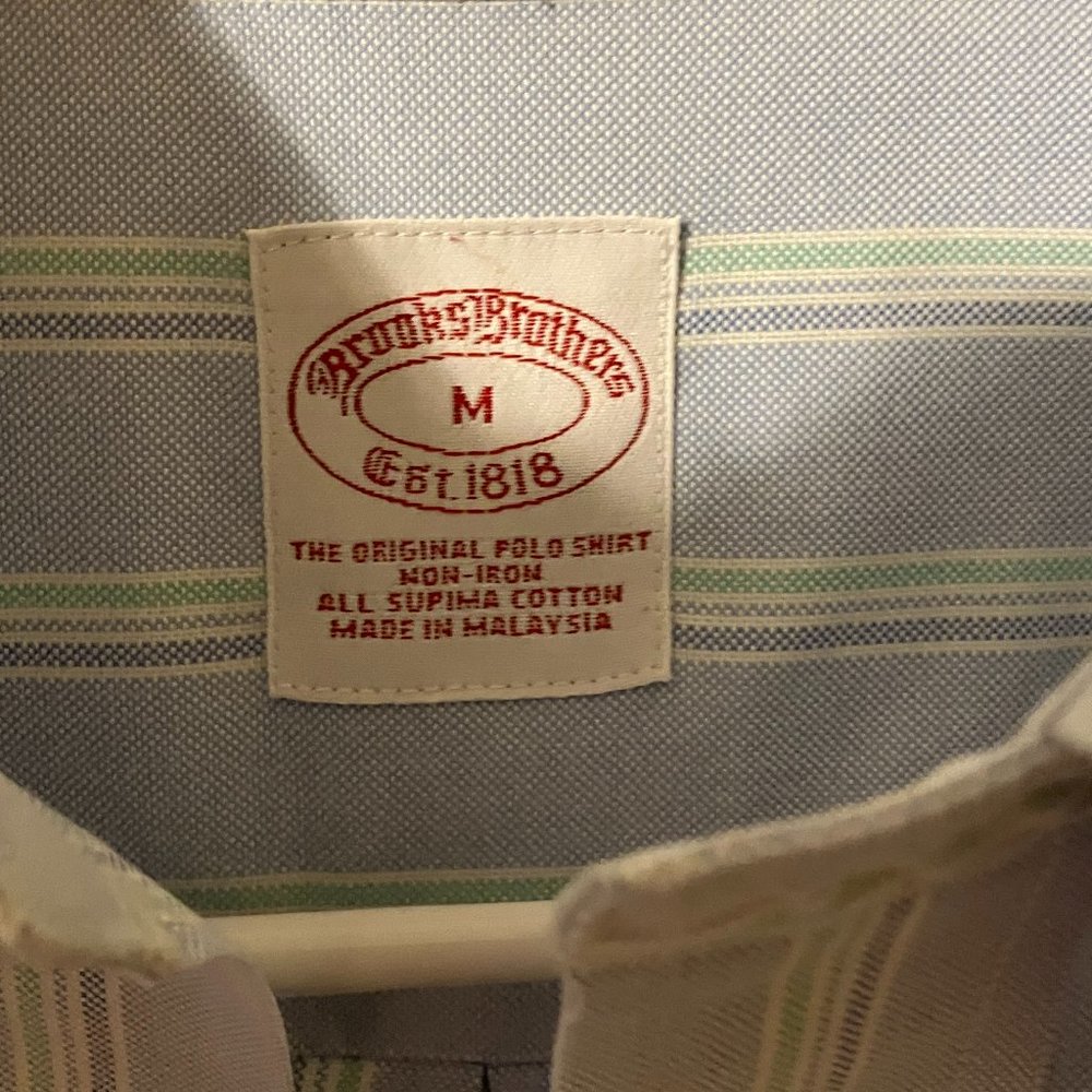 Brooks Brothers Medium Button Down Business Shirt Blue with Green and Blue Strip